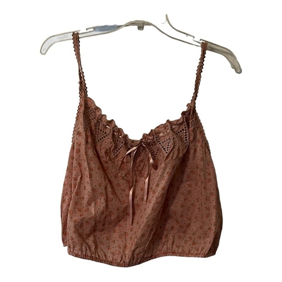 Lucky Brand Lace Detail Spaghetti Strap bow tie Top Shirt XL Cropped Floral Boho - Picture 4 of 15